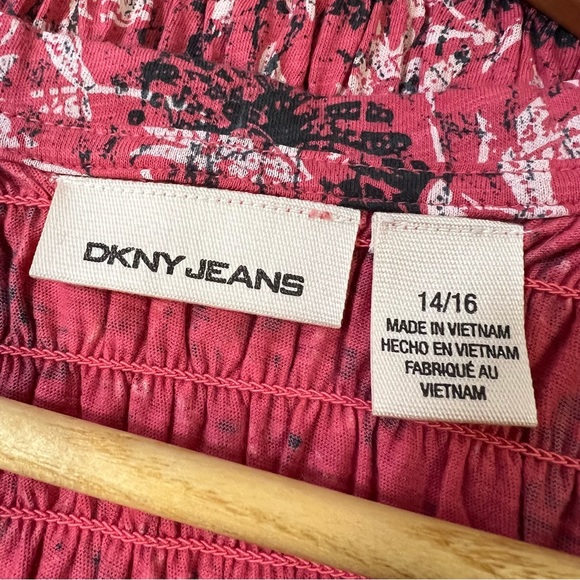 DKNY Jeans Floral V Neck Smocked Short Sleeve Top SZ 14 - Picture 4 of 10